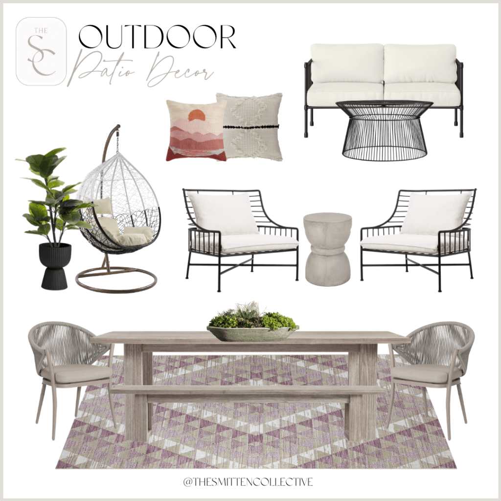 A collage of modern patio furniture.