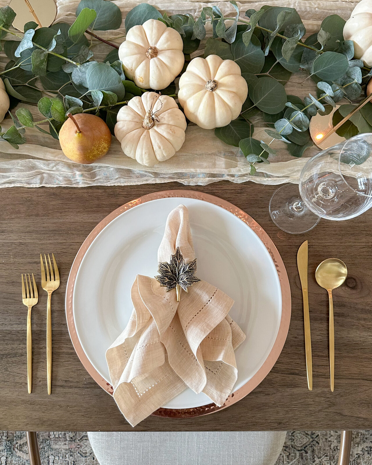 Celebrating in Style: Thanksgiving Tablescapes, Fashion Finds & More | fall tablescape, autumn faux florals, tablescapes, thanksgiving tablescapes, thanksgiving decor, faux pumpkins, table runner, placemats